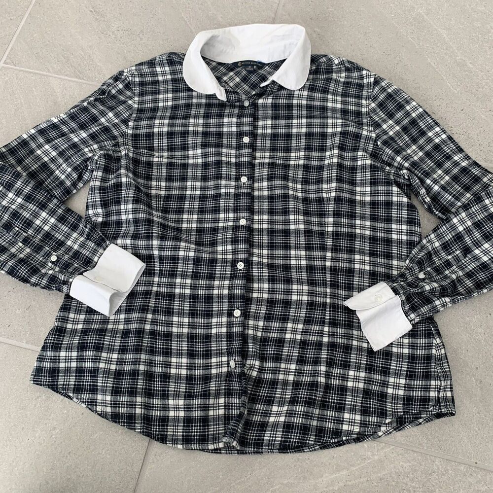 Brooks Brothers Girls Flannel Collared Button Down Shirt Size 16 Black White